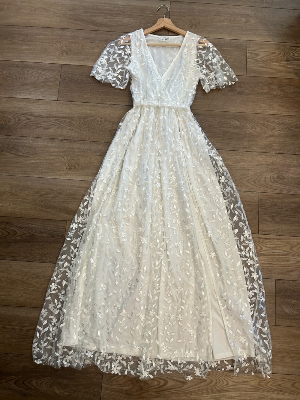 Baltic Born White Embroidered Floral Mesh Maxi Dress Small Cottagecore